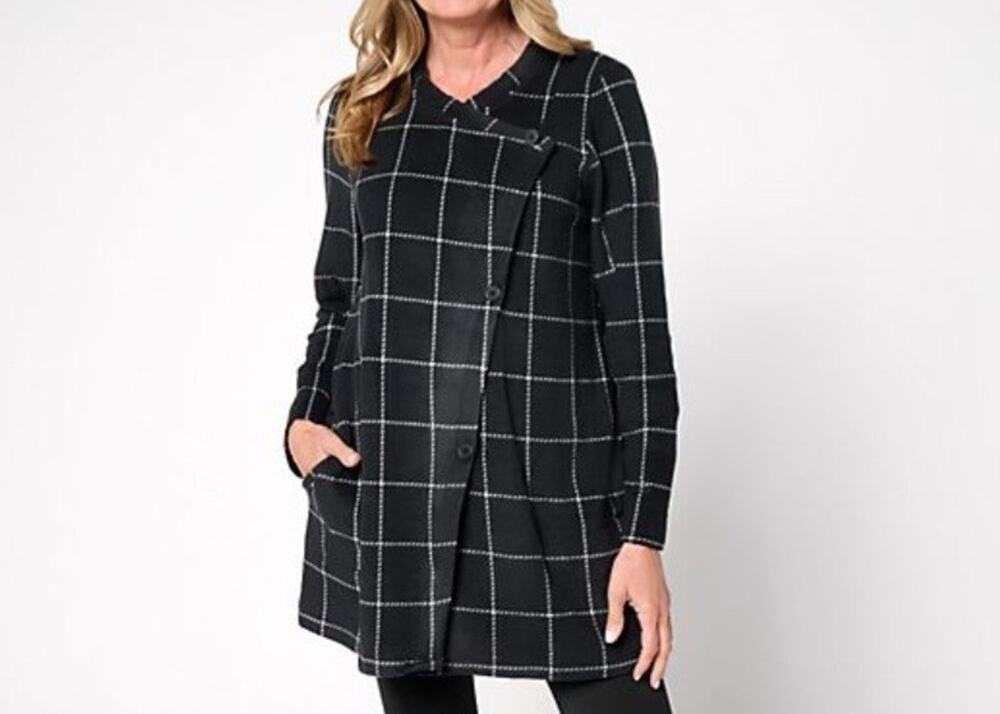 Cuddl Duds Size L Black Big Plaid Stretch Button Front Wrap A705522 NWOT